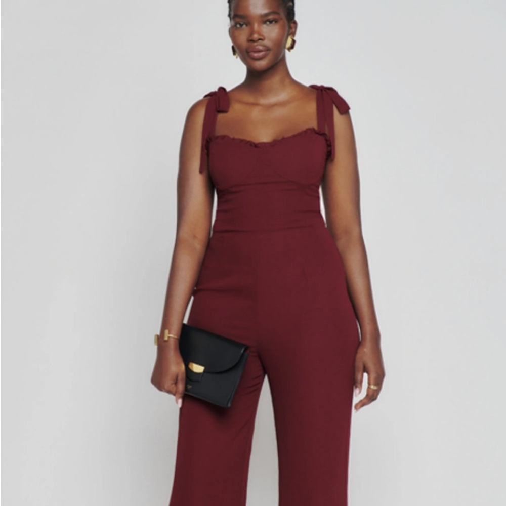 Reformation Wine Tie-Shoulder Wide-Leg Jumpsuit